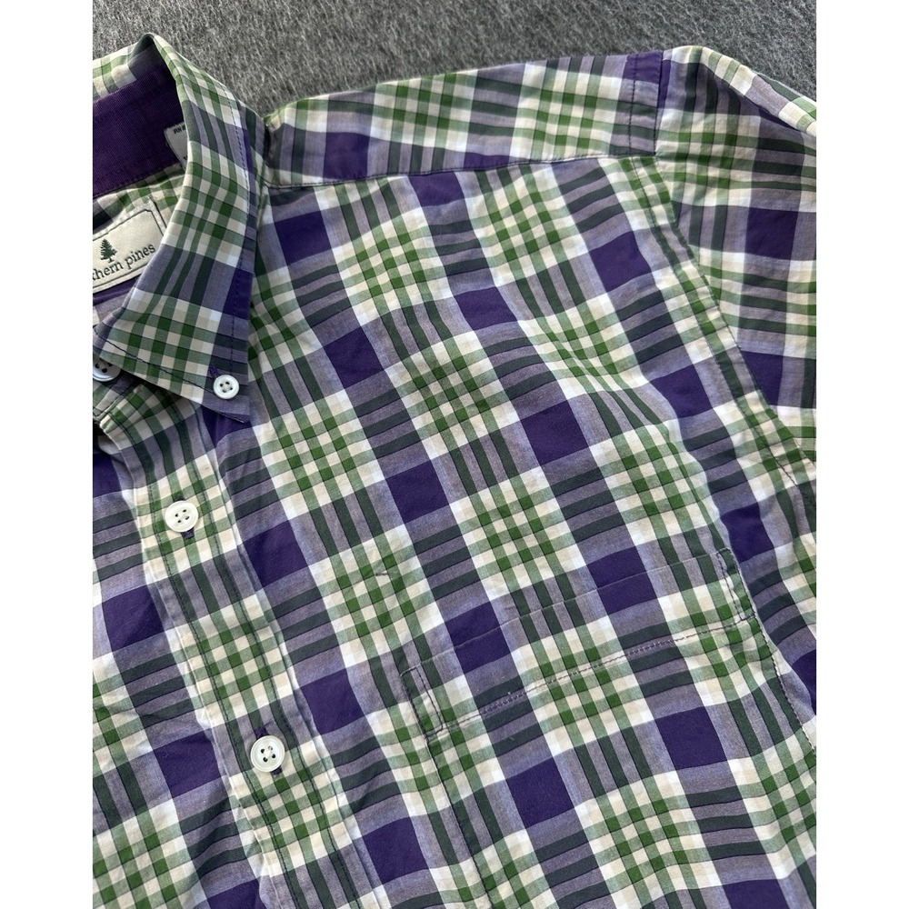 Southern‎ Pines Shirt Mens Medium Purple Green Plaid Button Down Long Sleeve